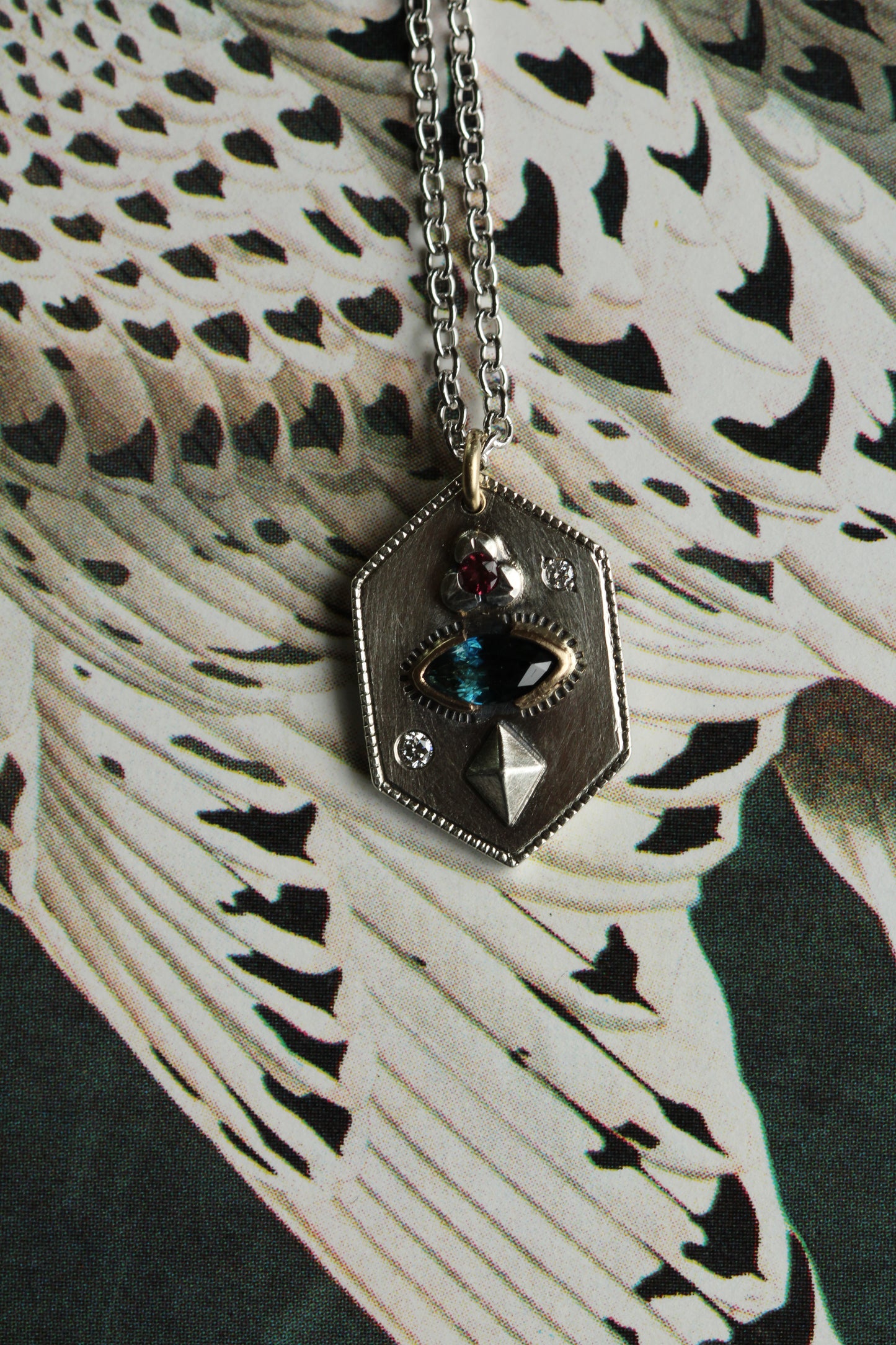 Sapphire & Silver Medallion Pendants | Mixed Metal Geometric Necklaces