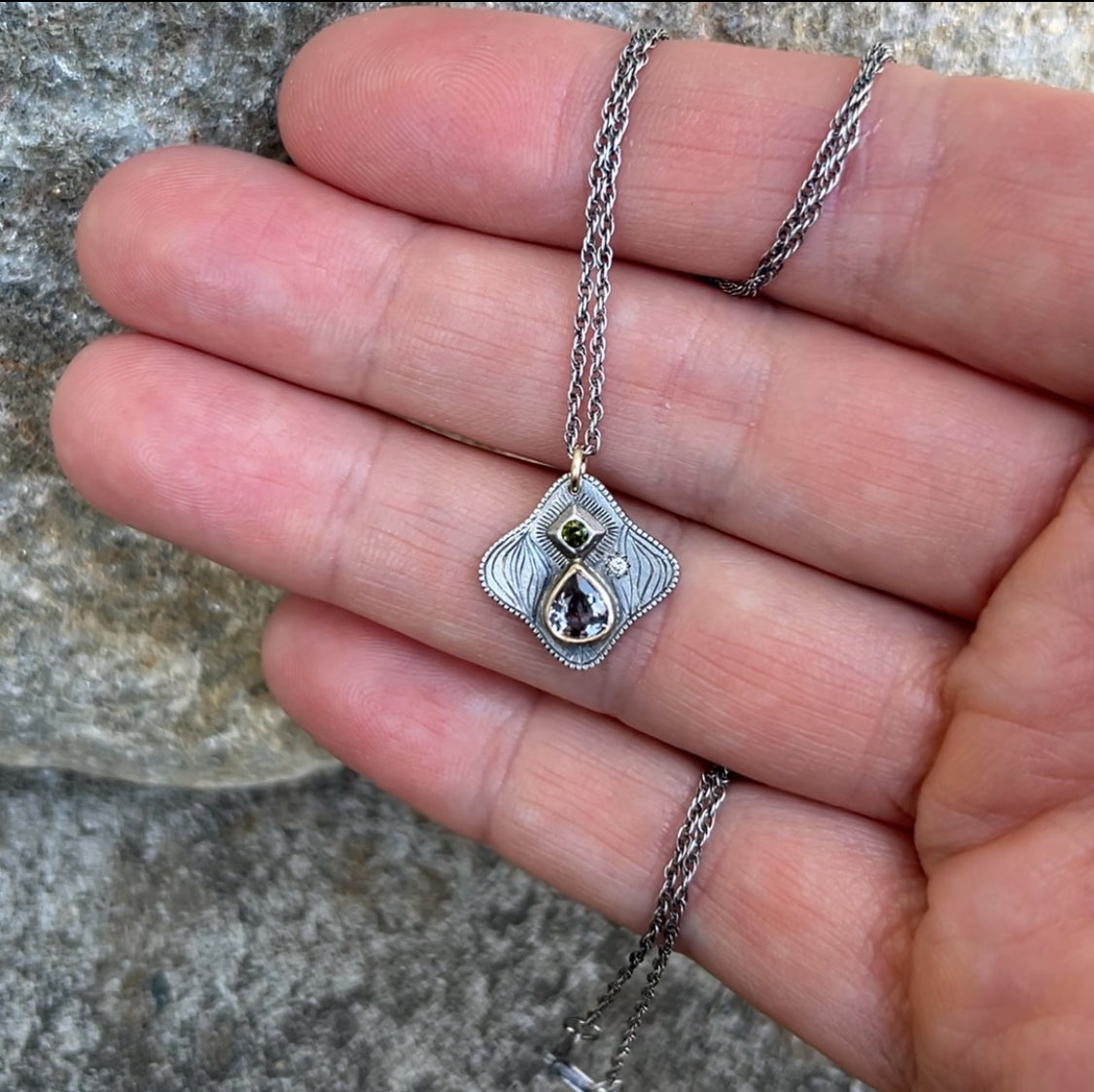 Sapphire & Silver Medallion Pendants | Mixed Metal Geometric Necklaces