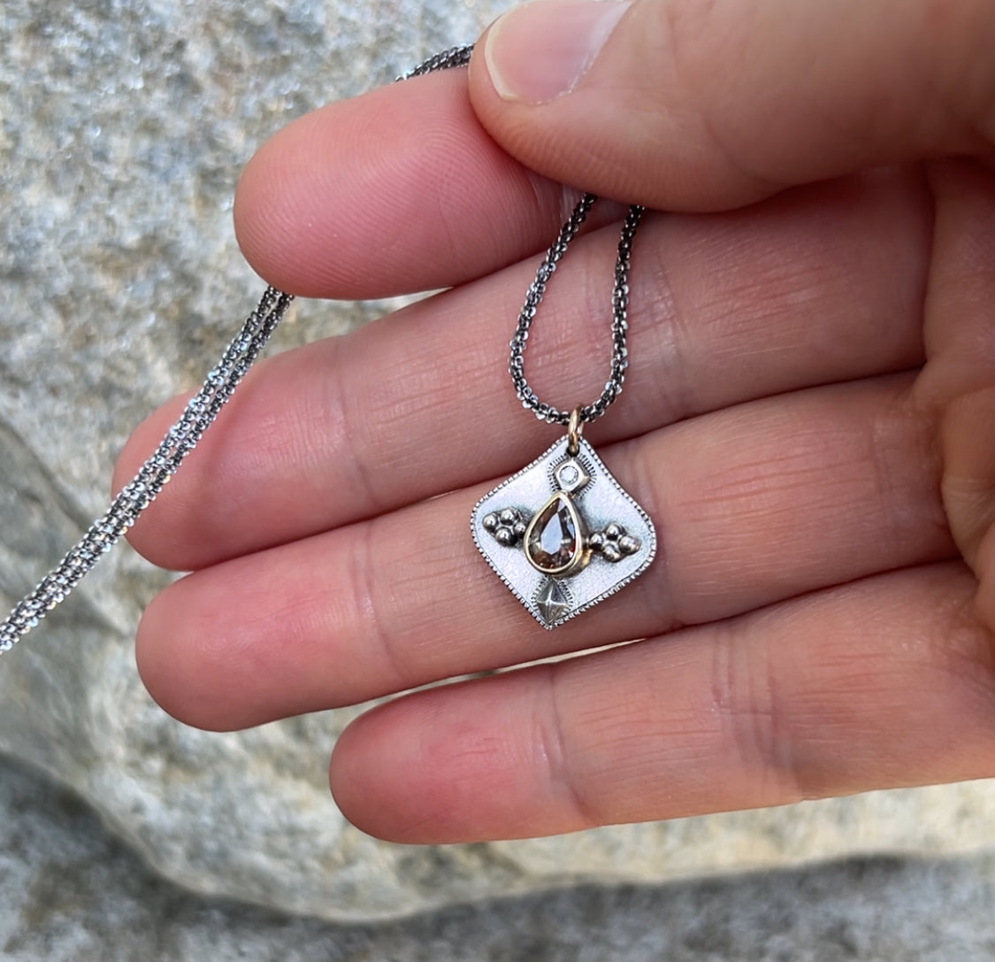 Sapphire & Silver Medallion Pendants | Mixed Metal Geometric Necklaces