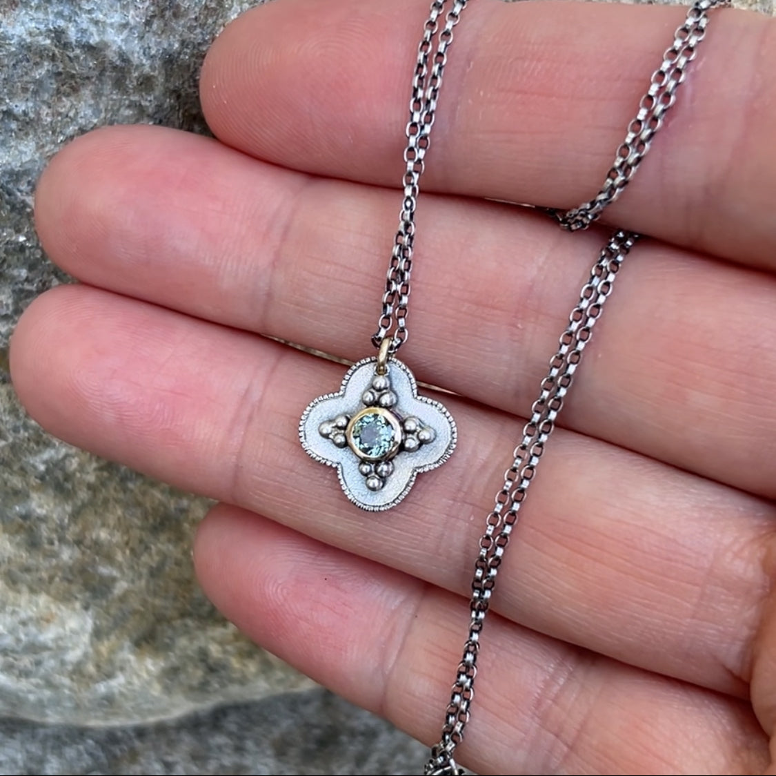 Sapphire & Silver Medallion Pendants | Mixed Metal Geometric Necklaces
