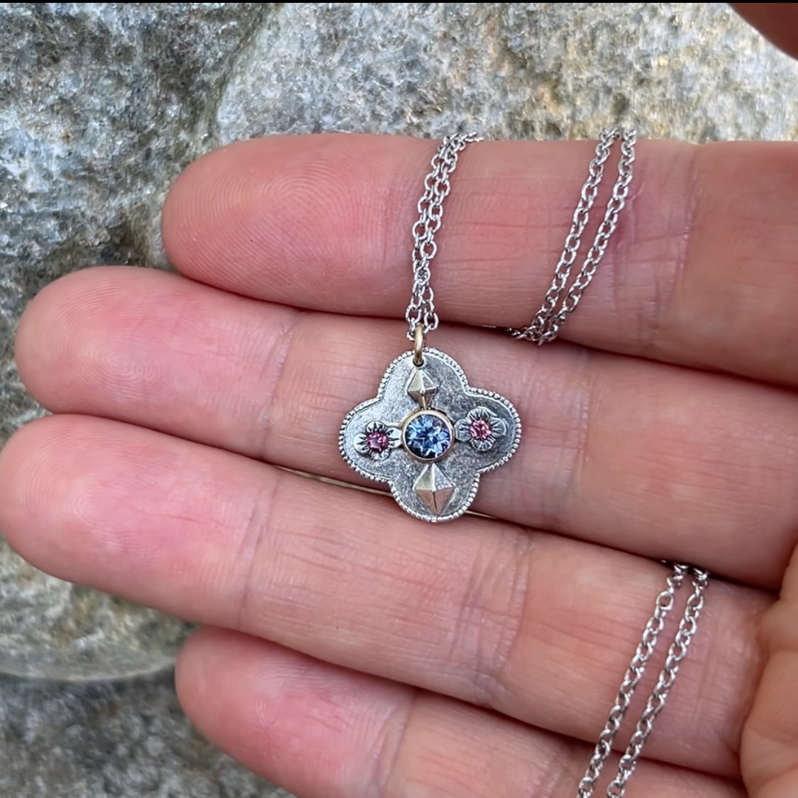 Sapphire & Silver Medallion Pendants | Mixed Metal Geometric Necklaces