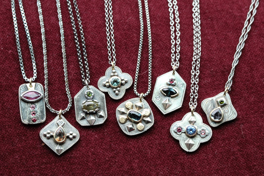 Sapphire & Silver Medallion Pendants | Mixed Metal Geometric Necklaces