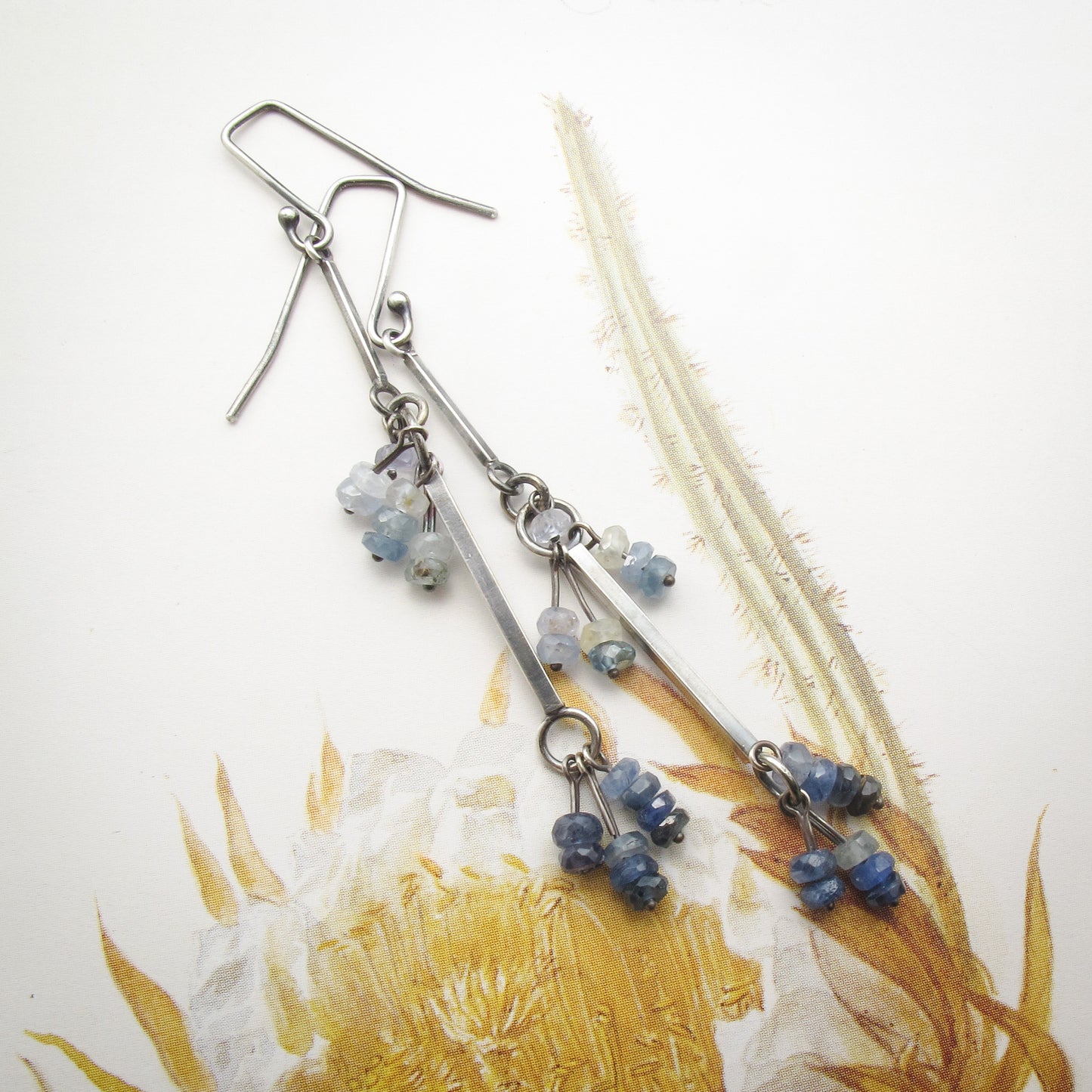 Sterling and Blue Sapphire long line drop earrings