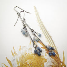 Load image into Gallery viewer, Sterling and Blue Sapphire long line drop earrings
