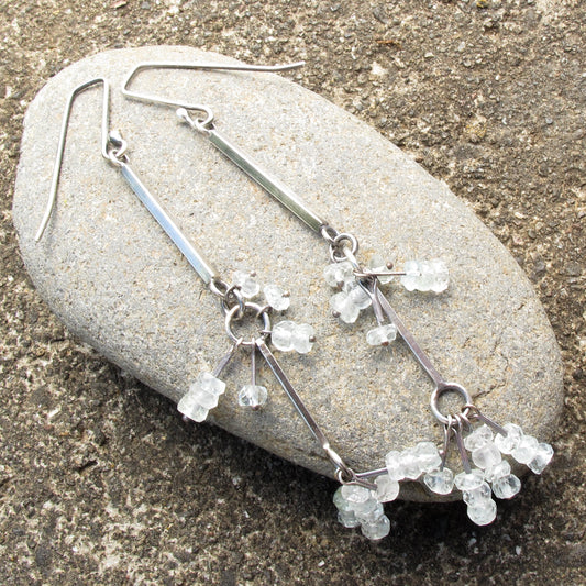 Sterling and Aquamarine long line drop earrings