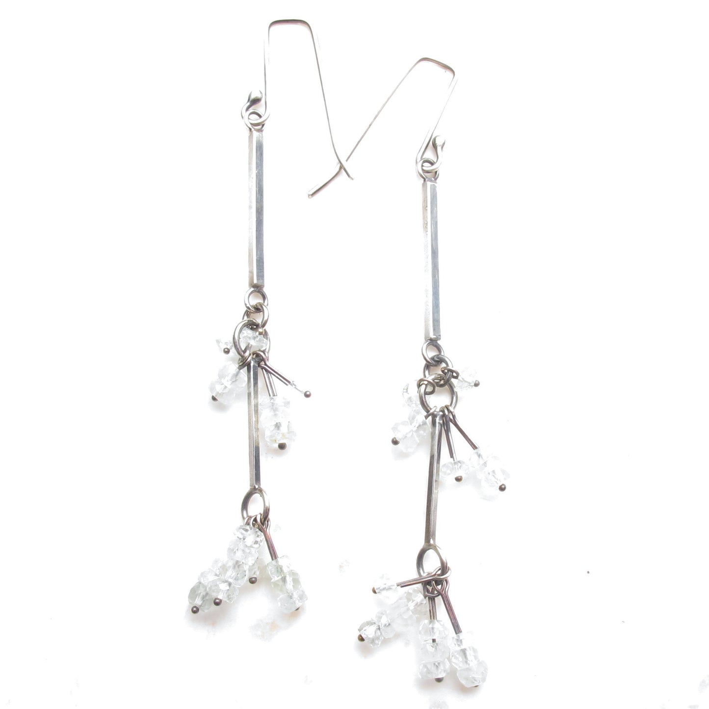 Sterling and Aquamarine long line drop earrings