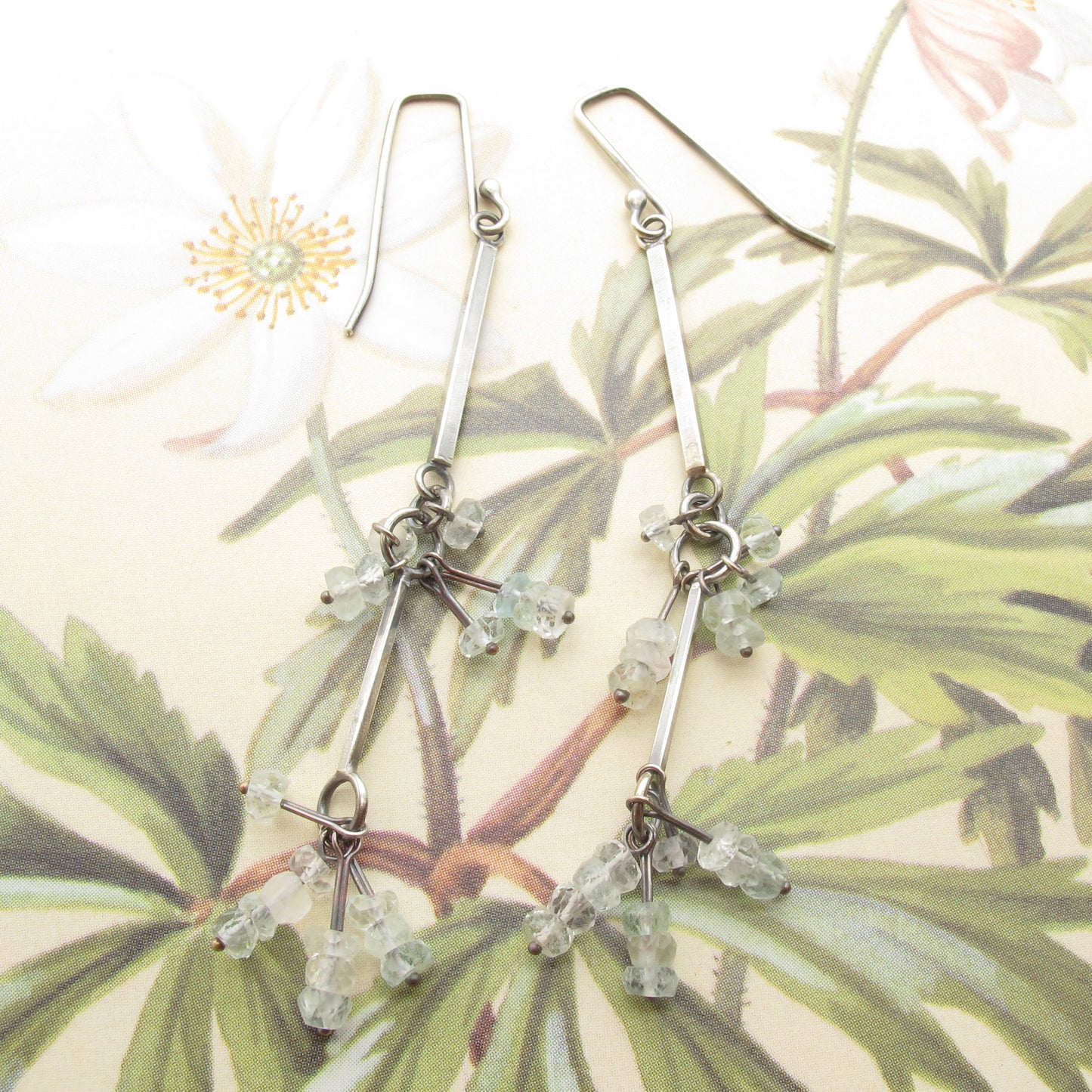Sterling and Aquamarine long line drop earrings