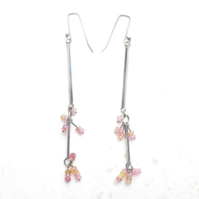 Load image into Gallery viewer, Sterling and Pink Sapphire long line drop earrings