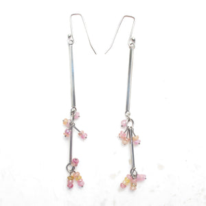 Sterling and Pink Sapphire long line drop earrings