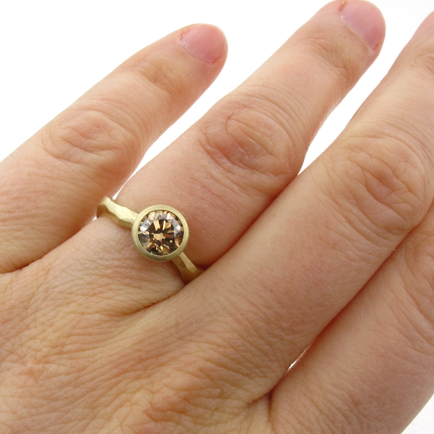 Organically Carved Deep Champagne Diamond Engagement Ring