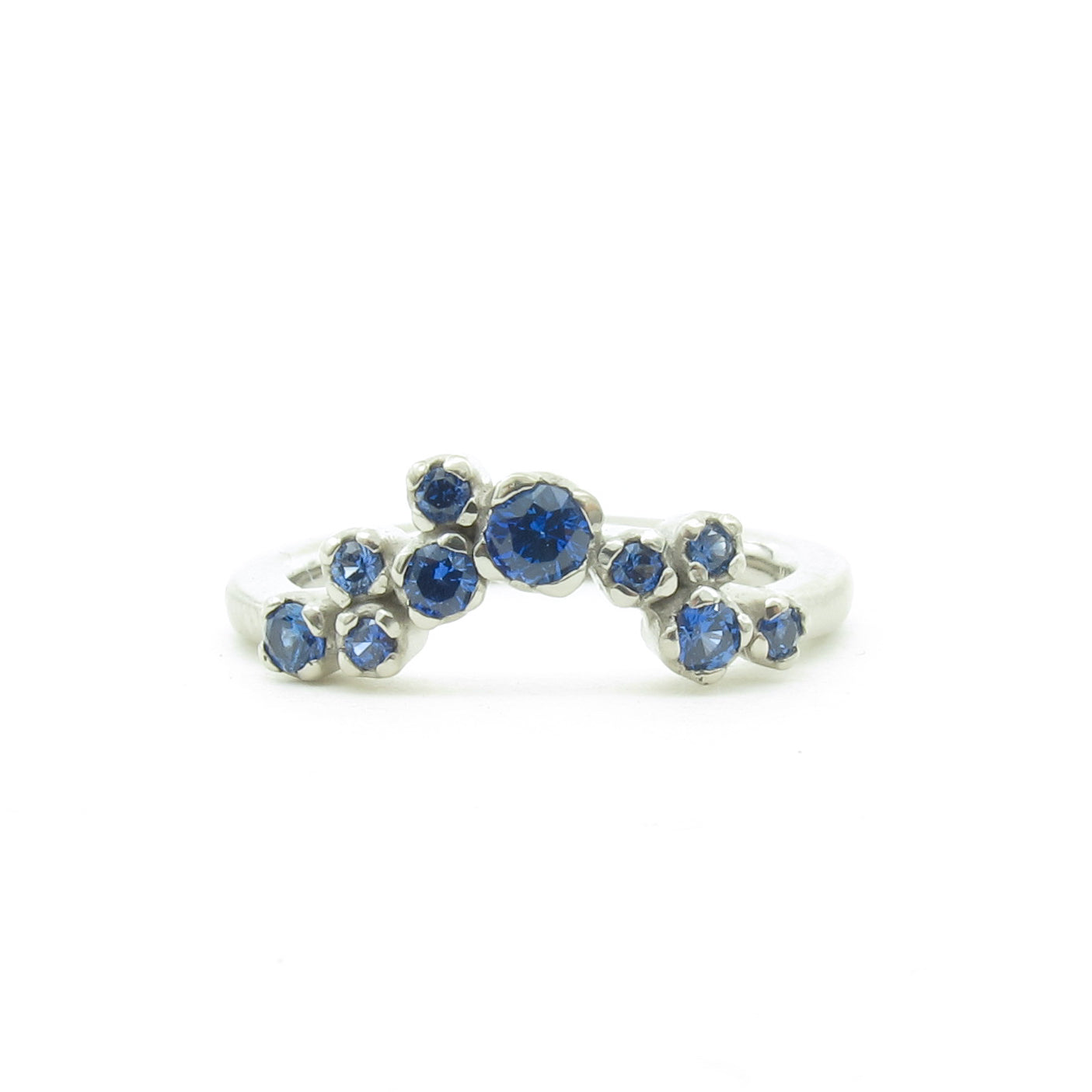 Asymmetric diamond nesting ring, Silver Lining diamond cloud band, recycled gold and diamonds