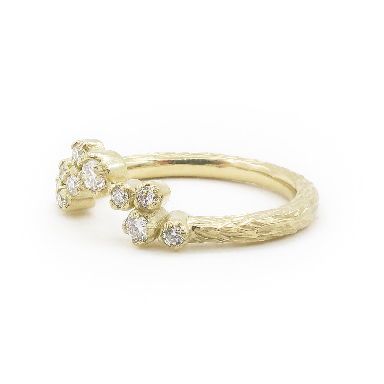 Asymmetric diamond nesting ring, Silver Lining diamond cloud band, recycled gold and diamonds