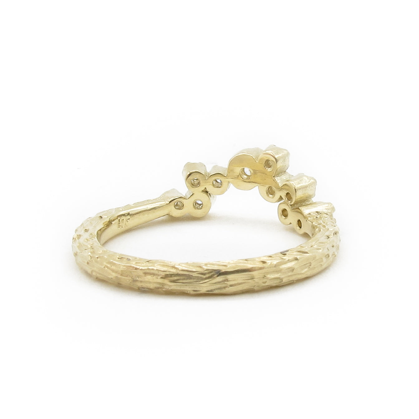 Asymmetric diamond nesting ring, Silver Lining diamond cloud band, recycled gold and diamonds