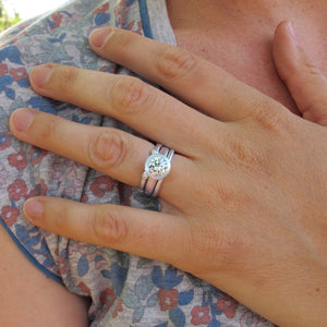 Bezel Set Diamond and Platinum Wedding Ring Set, 1.5ct Diamond Engagement Ring, Diamond Eternity Ring and Plain Wedding Bands