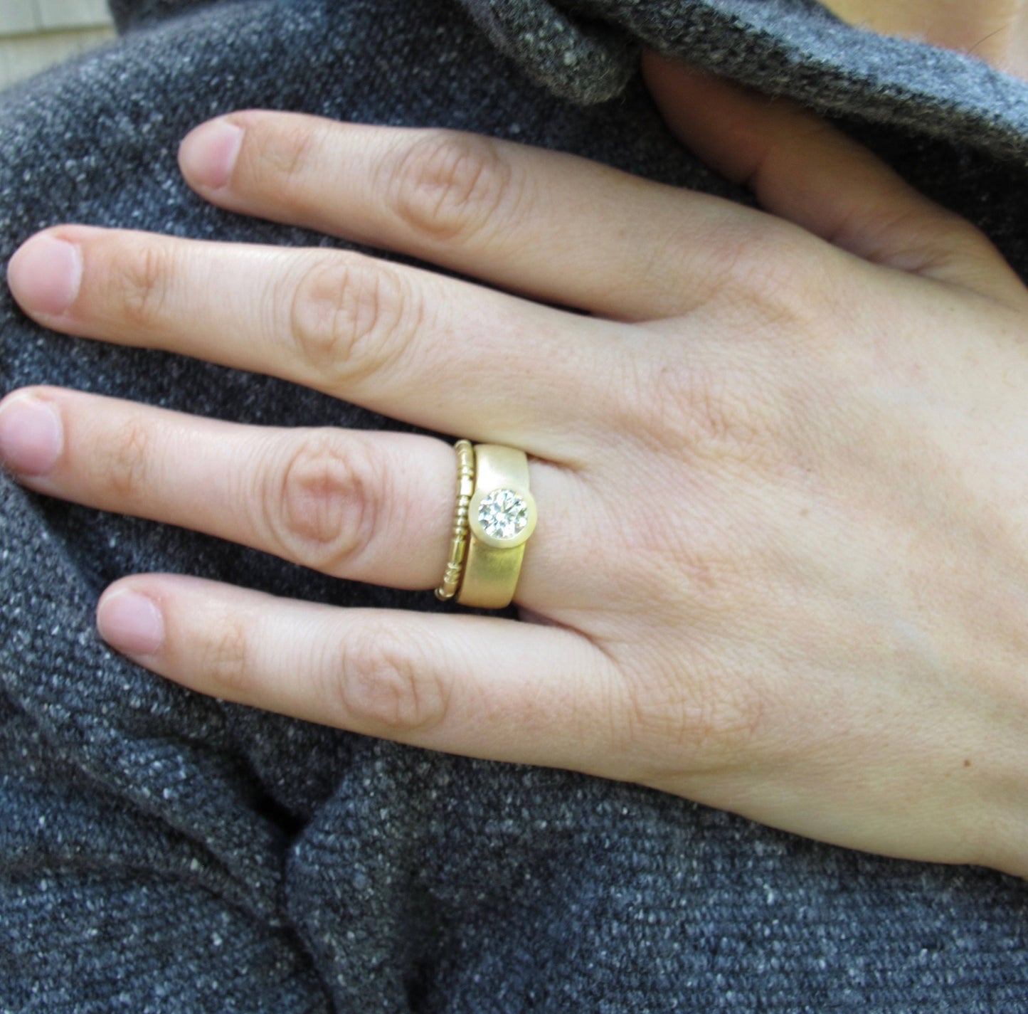 Sunken Treasure Ring, wide band engagement ring, 18kt diamond engagement ring, women's alternative wedding ring, GIA certified diamond