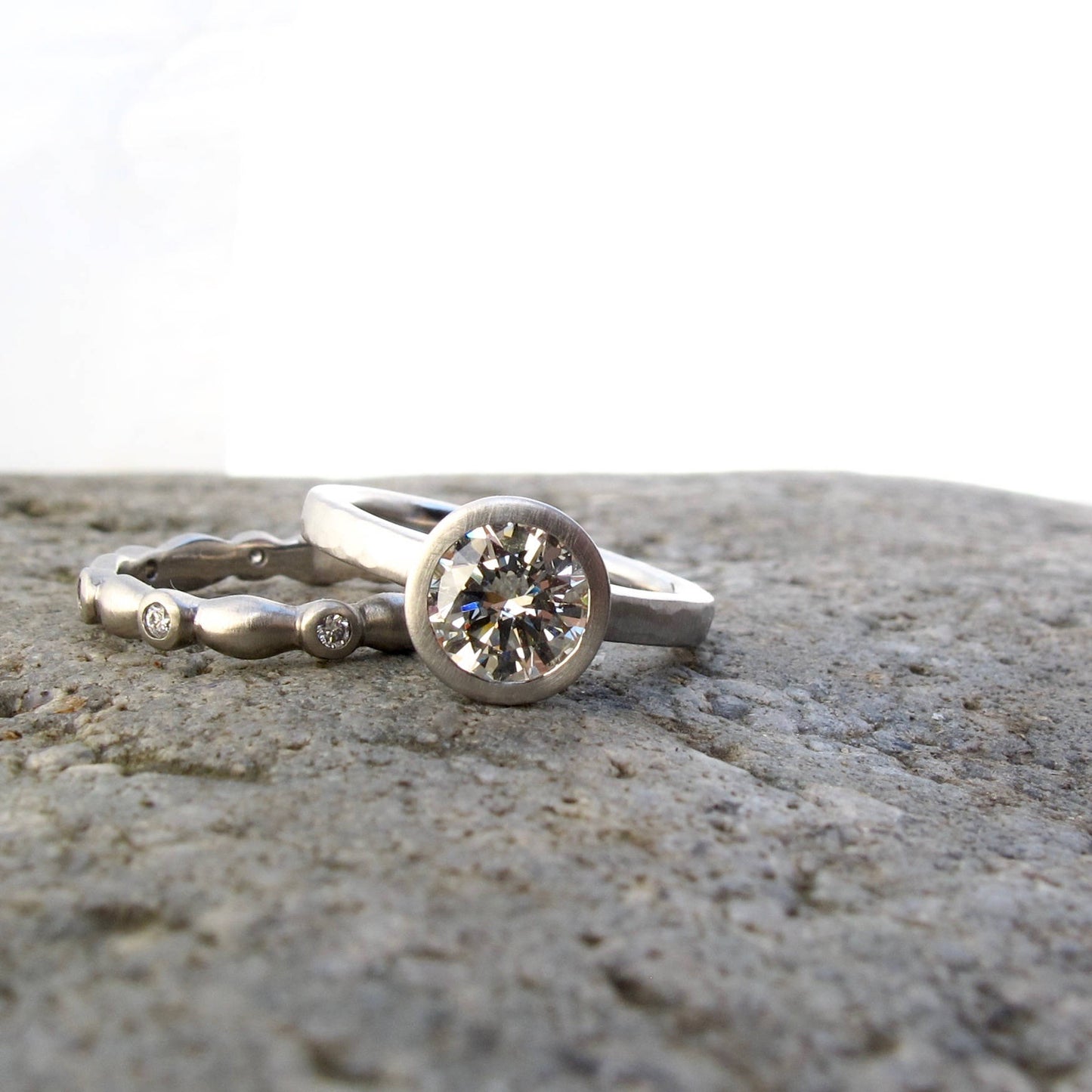 Bezel set diamond engagement ring, low profile engagement ring