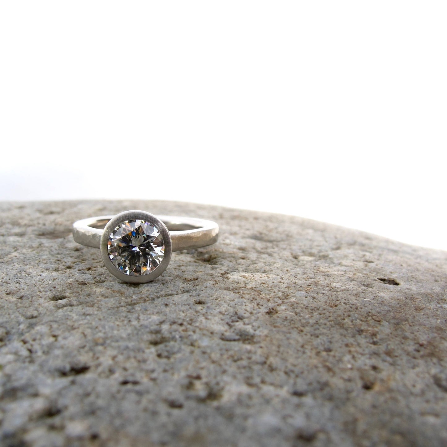 Bezel set diamond engagement ring, low profile engagement ring