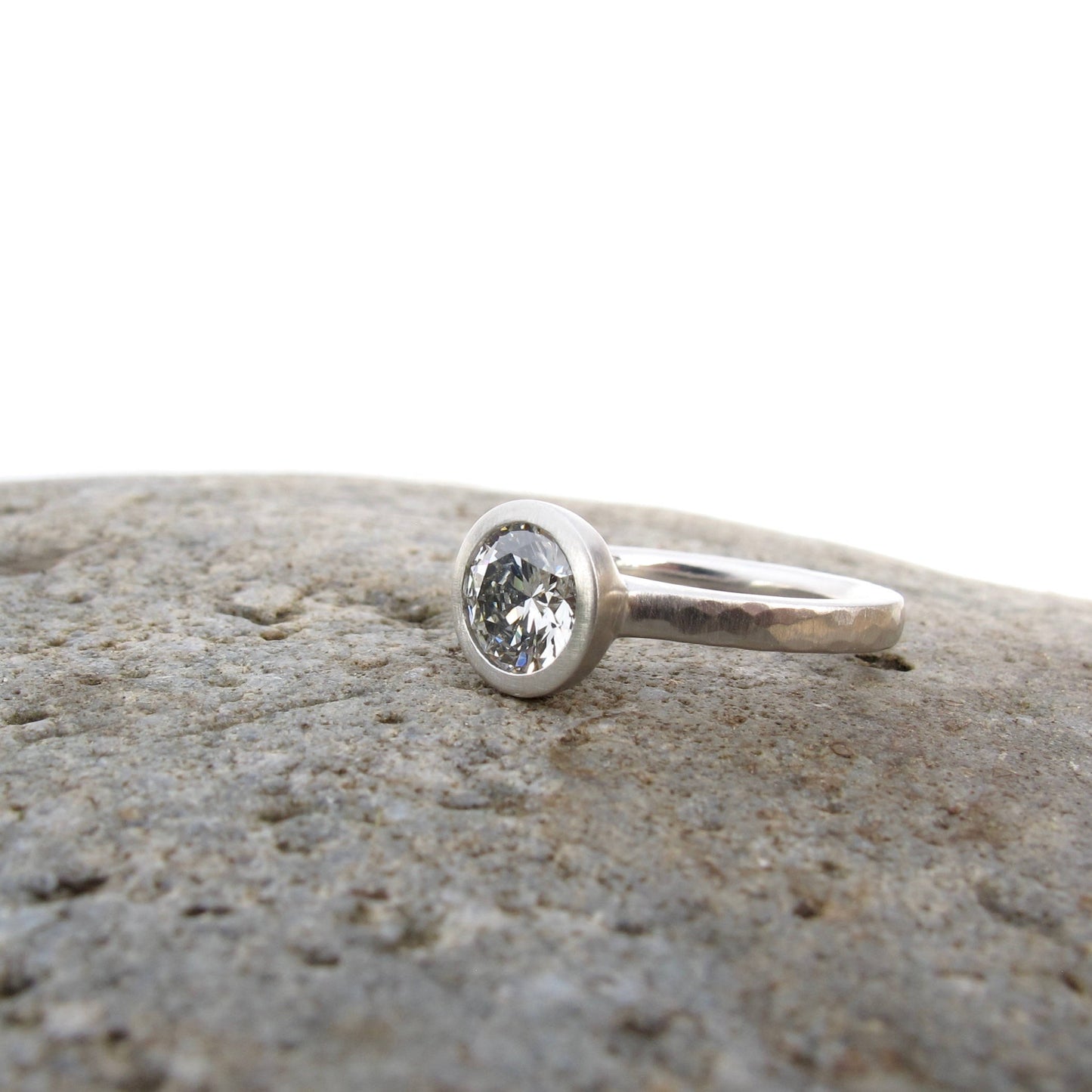 Bezel set diamond engagement ring, low profile engagement ring
