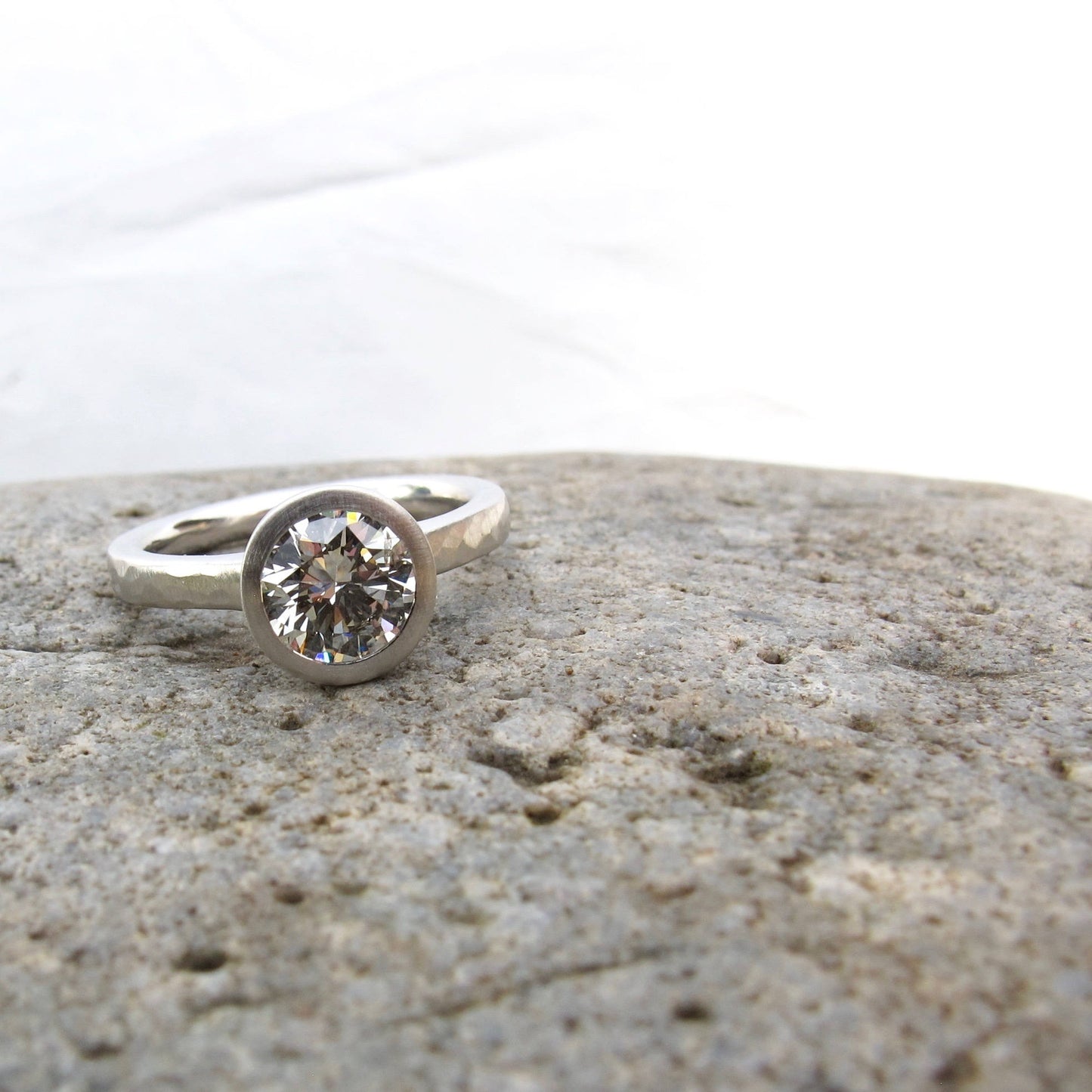 Bezel set diamond engagement ring, low profile engagement ring