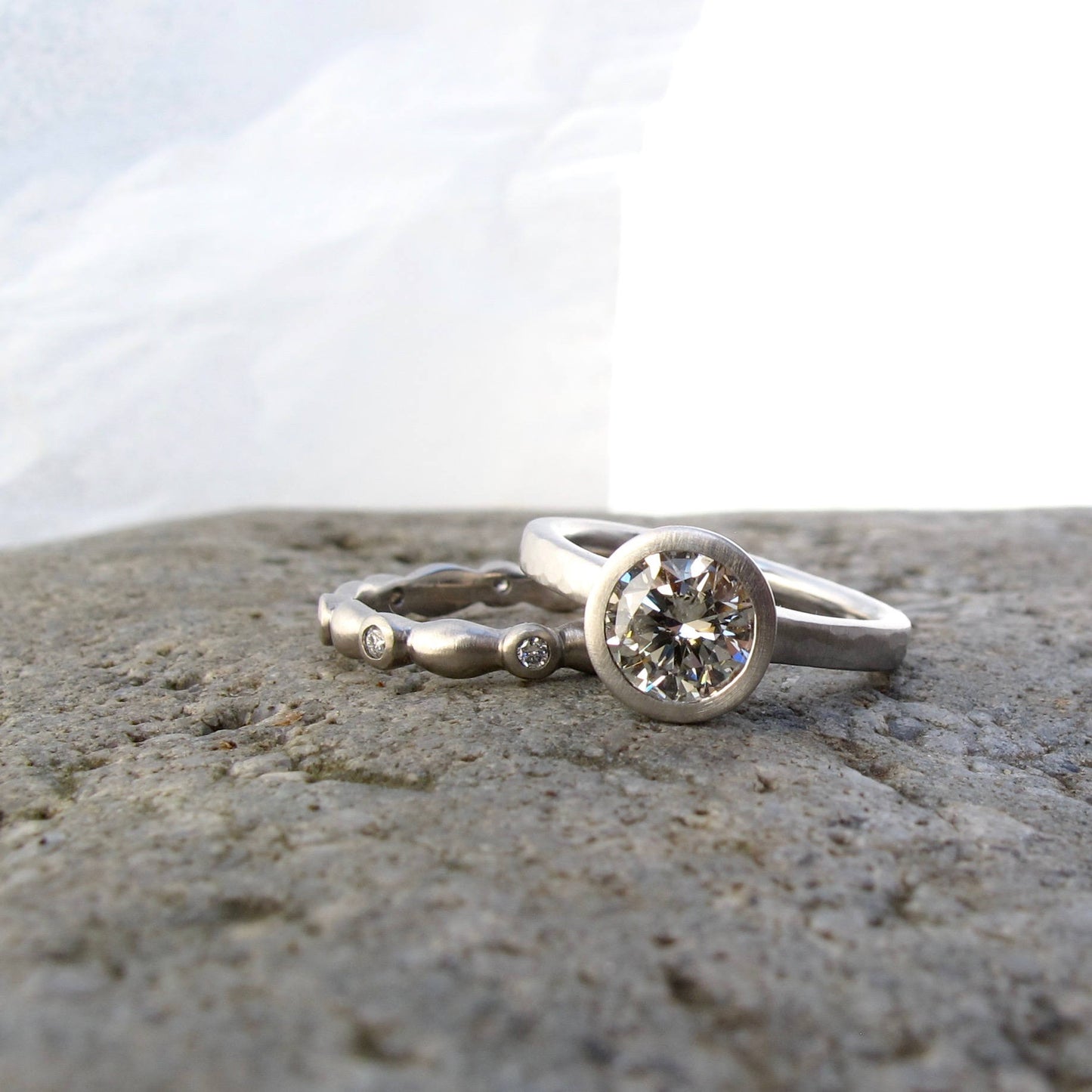 Bezel set diamond engagement ring, low profile engagement ring