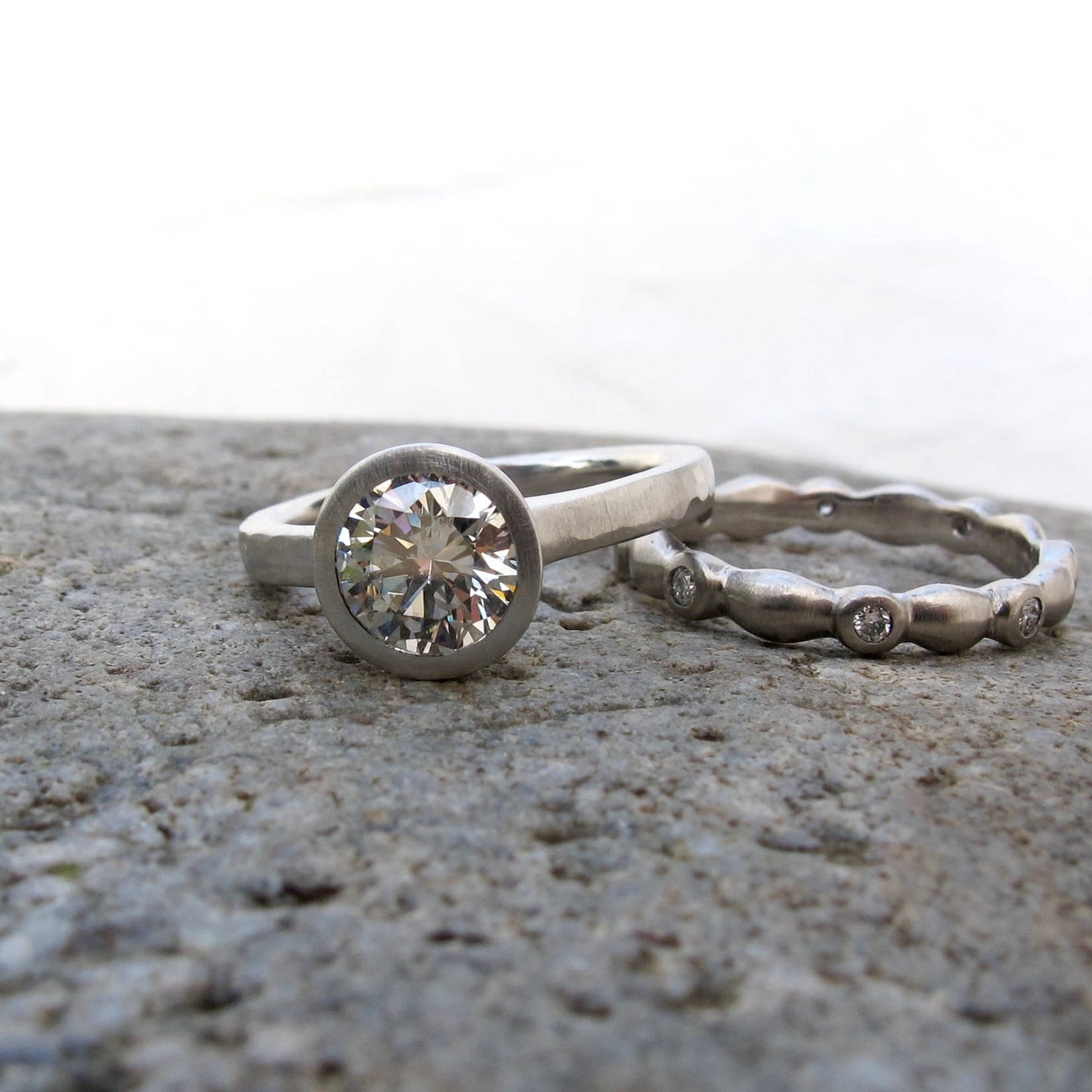Bezel set diamond engagement ring, low profile engagement ring