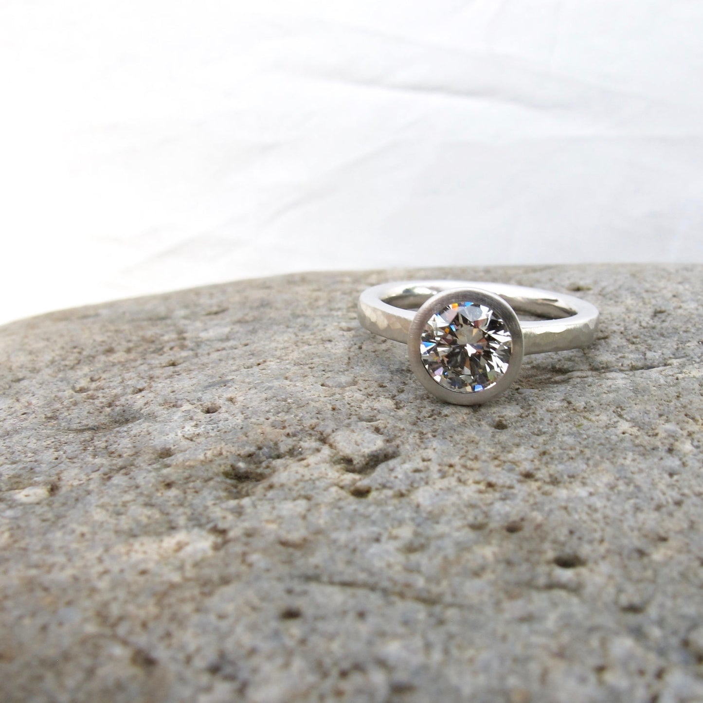 Bezel set diamond engagement ring, low profile engagement ring