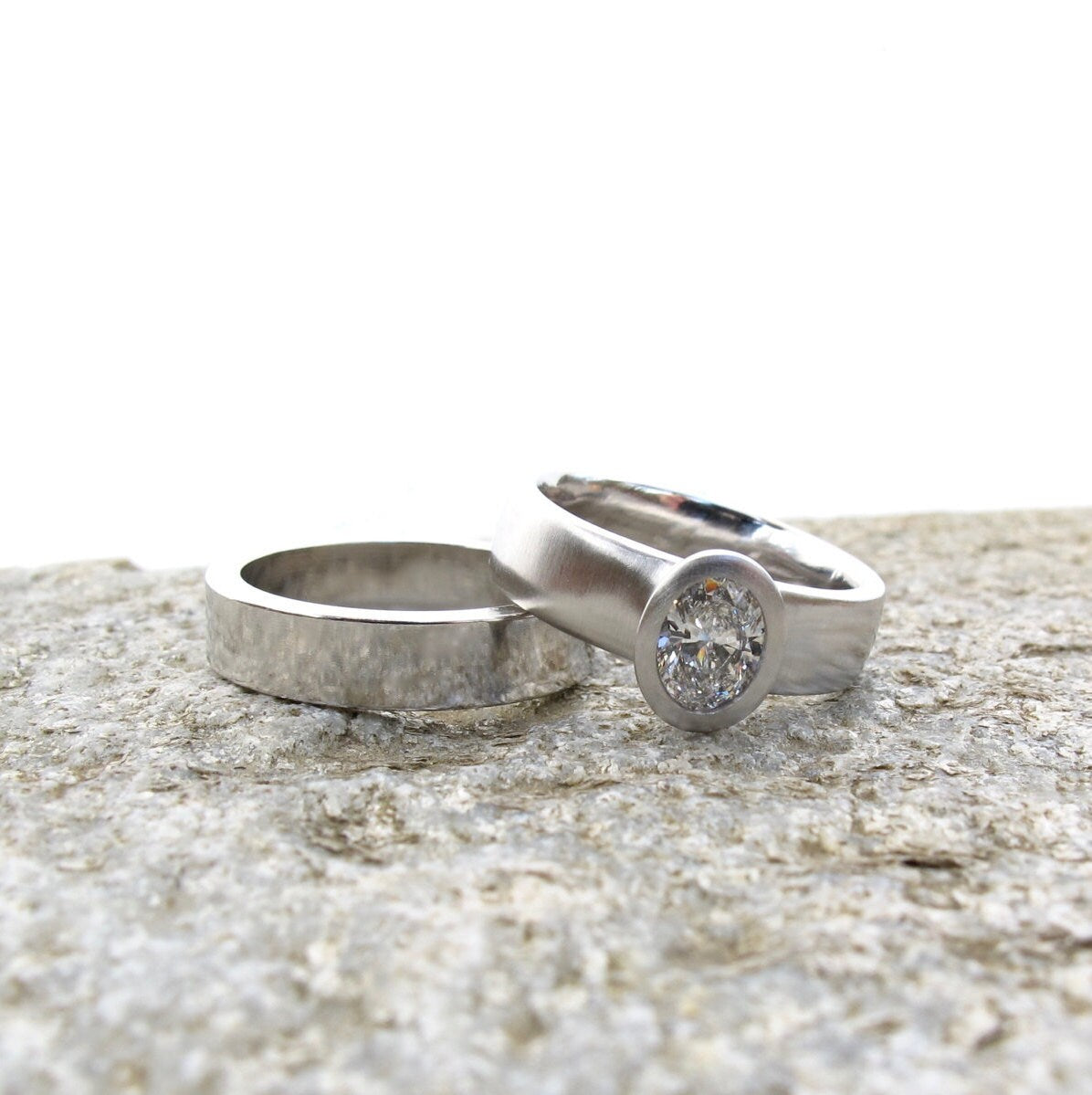 Oval diamond engagement ring, platinum wide band engagement, GIA certified diamond, low profile ring, minimalist engagement ring