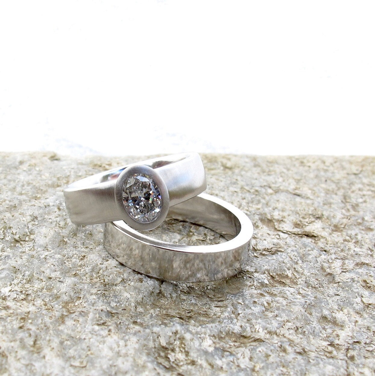 Oval diamond engagement ring, platinum wide band engagement, GIA certified diamond, low profile ring, minimalist engagement ring