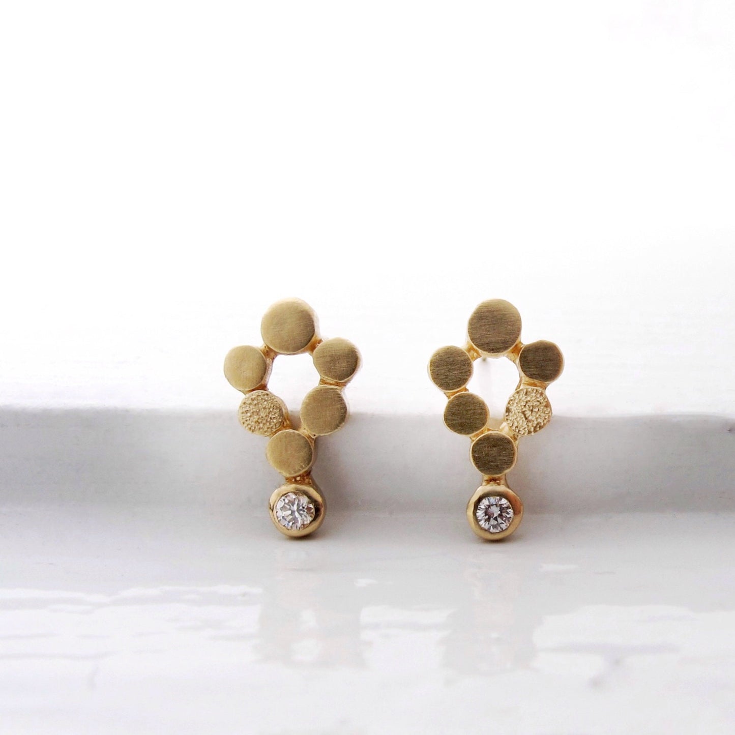 18kt gold and diamond mini-chandelier post earrings, diamond stud earrings, gold stud earrings, recycled gold jewelry