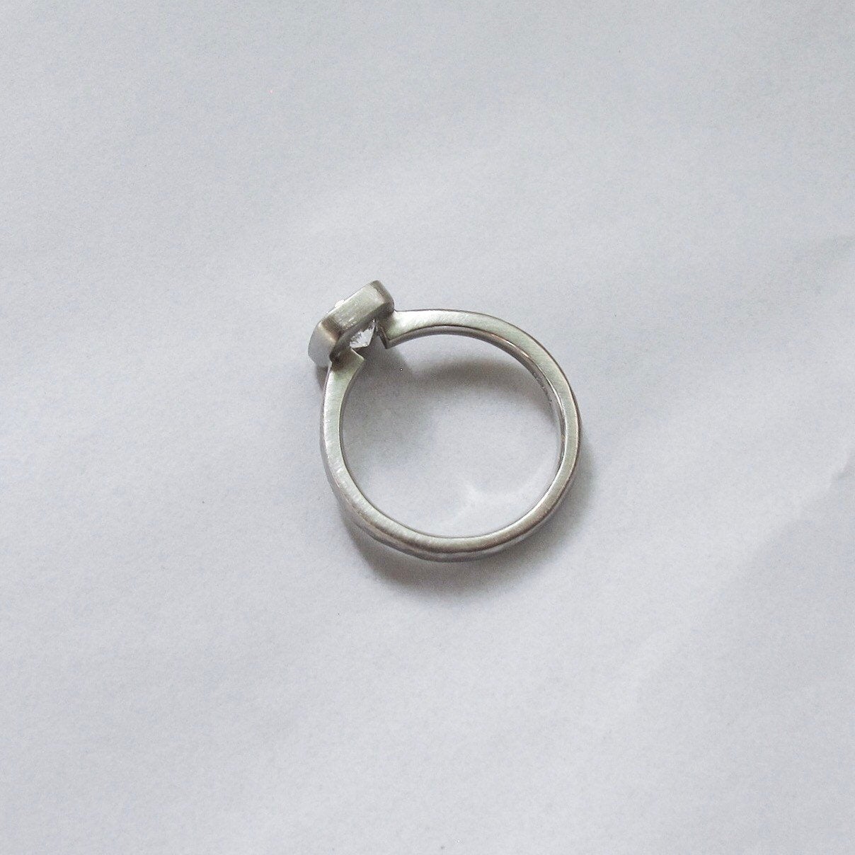 Hammered Diamond Engagement Ring and Wedding Band Set, Bezel Set Cushion Cut Diamond Engagement Ring