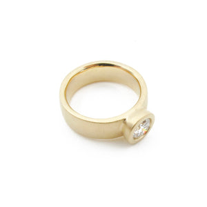 Wide band gold engagement ring semi-mount with slim wedding band