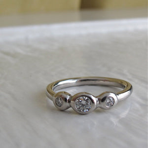 Diamond anniversary ring, recycled precious metal three stone diamond ring, alternative bridal ring or stacking diamond band