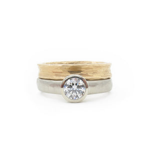 Bezel Set .50ct Diamond Engagement Ring With Hammered Texture, All Weather Low Profile Engagement Ring