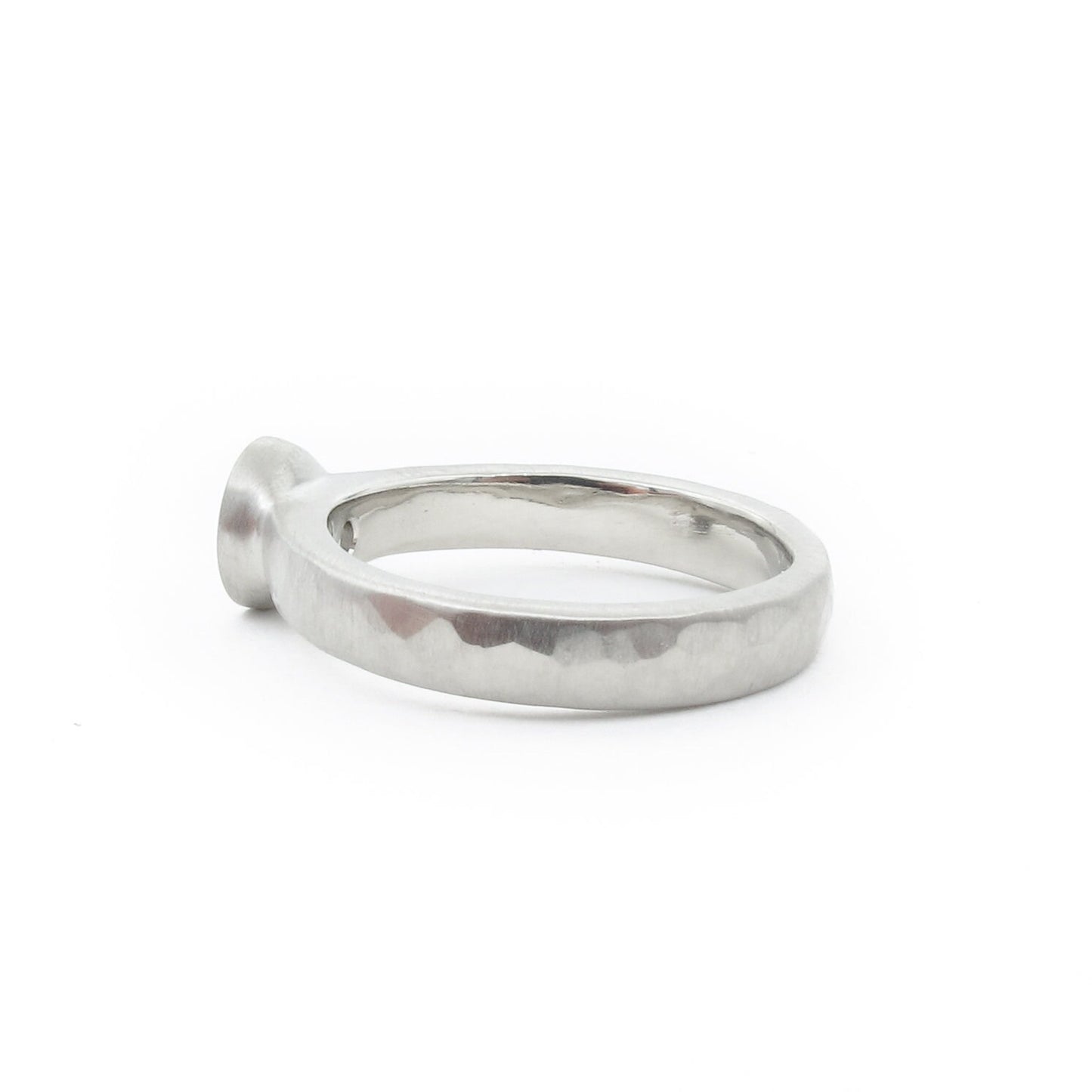 Bezel Set .50ct Diamond Engagement Ring With Hammered Texture, All Weather Low Profile Engagement Ring