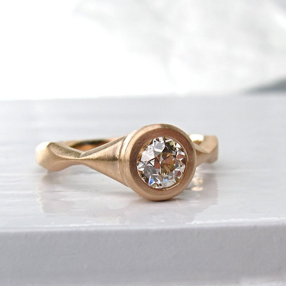 Sail Ring antique style engagement ring mounting, bezel set solid gold or platinum semi-mount