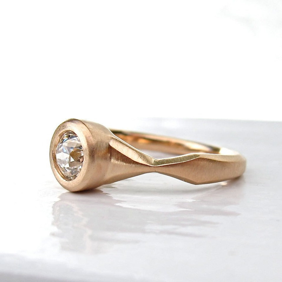 Sail Ring antique style engagement ring mounting, bezel set solid gold or platinum semi-mount