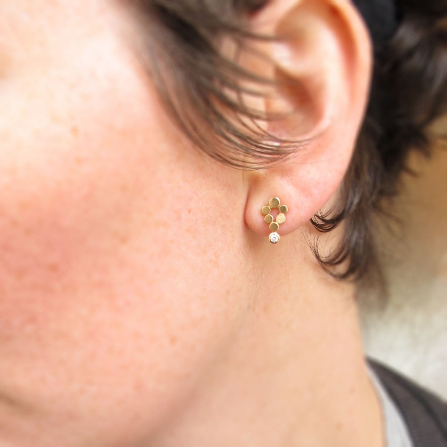 18kt gold and diamond mini-chandelier post earrings, diamond stud earrings, gold stud earrings, recycled gold jewelry