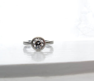 One carat diamond engagement ring, platinum tapered solitaire, 1 carat diamond engagement ring, low profile bezel ring