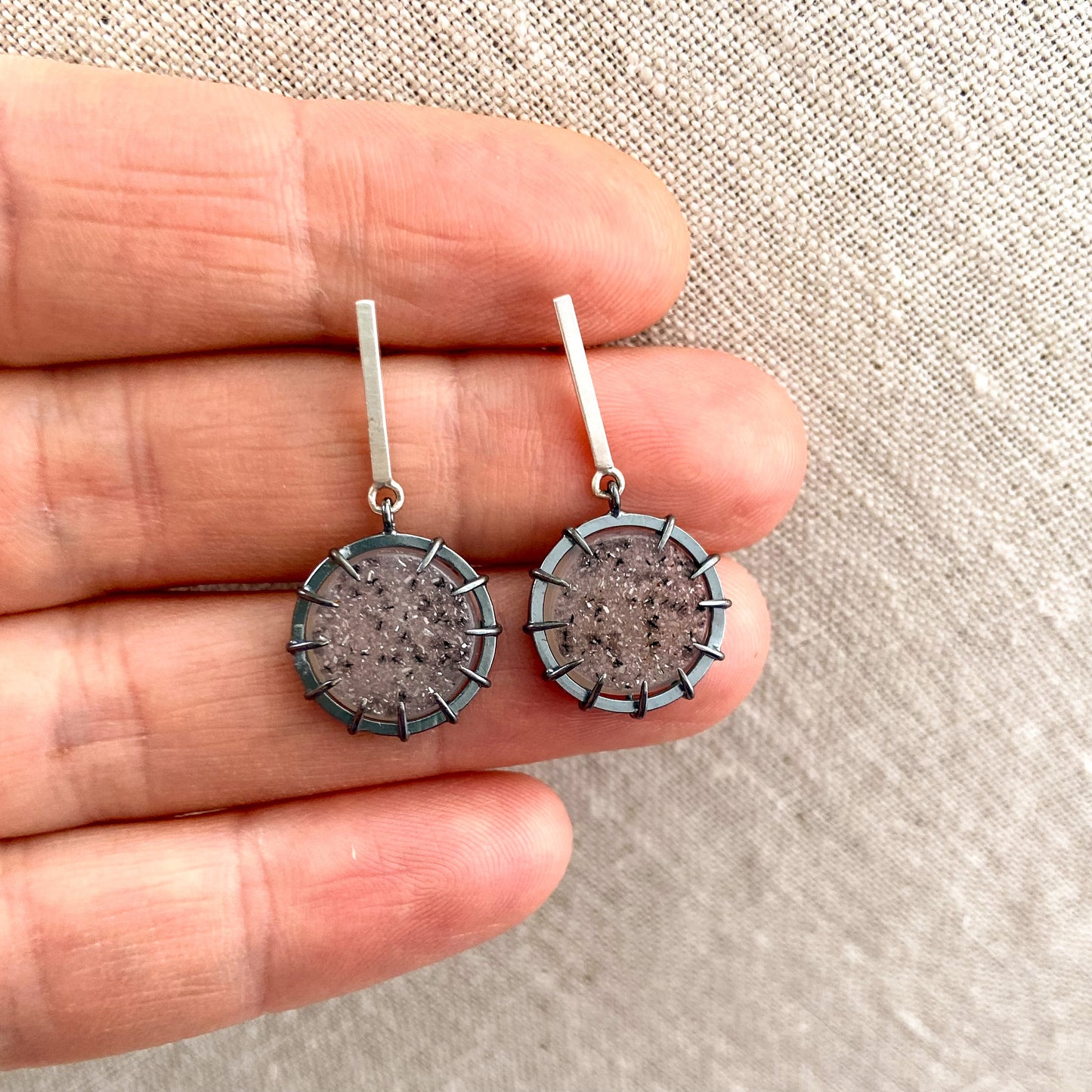 Sterling silver and silver confetti druzy