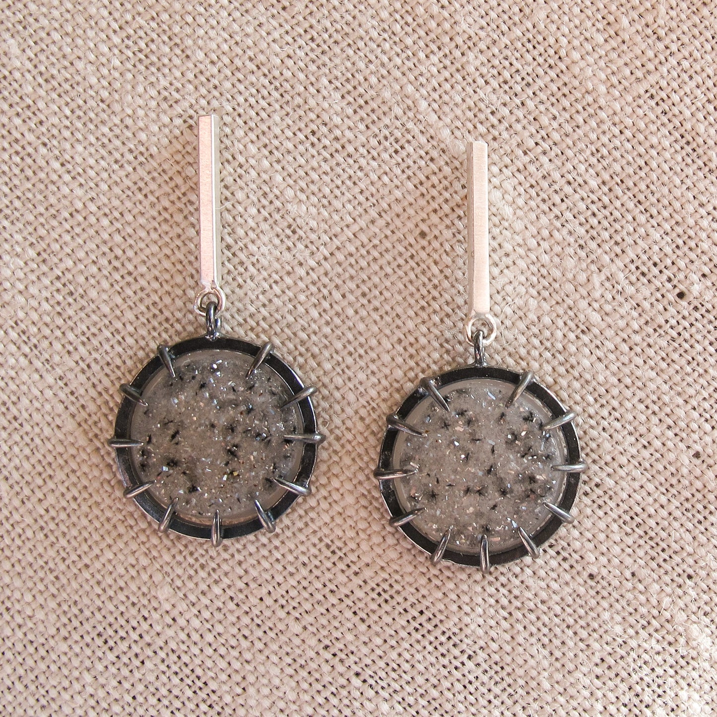Sterling silver and silver confetti druzy