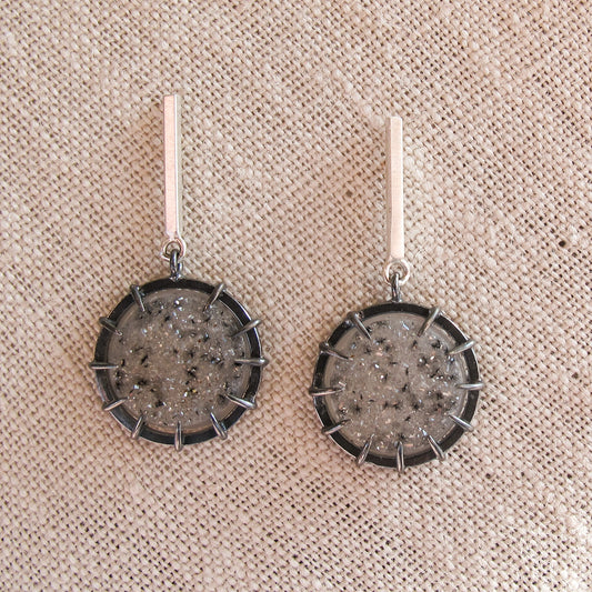Sterling silver and silver confetti  druzy