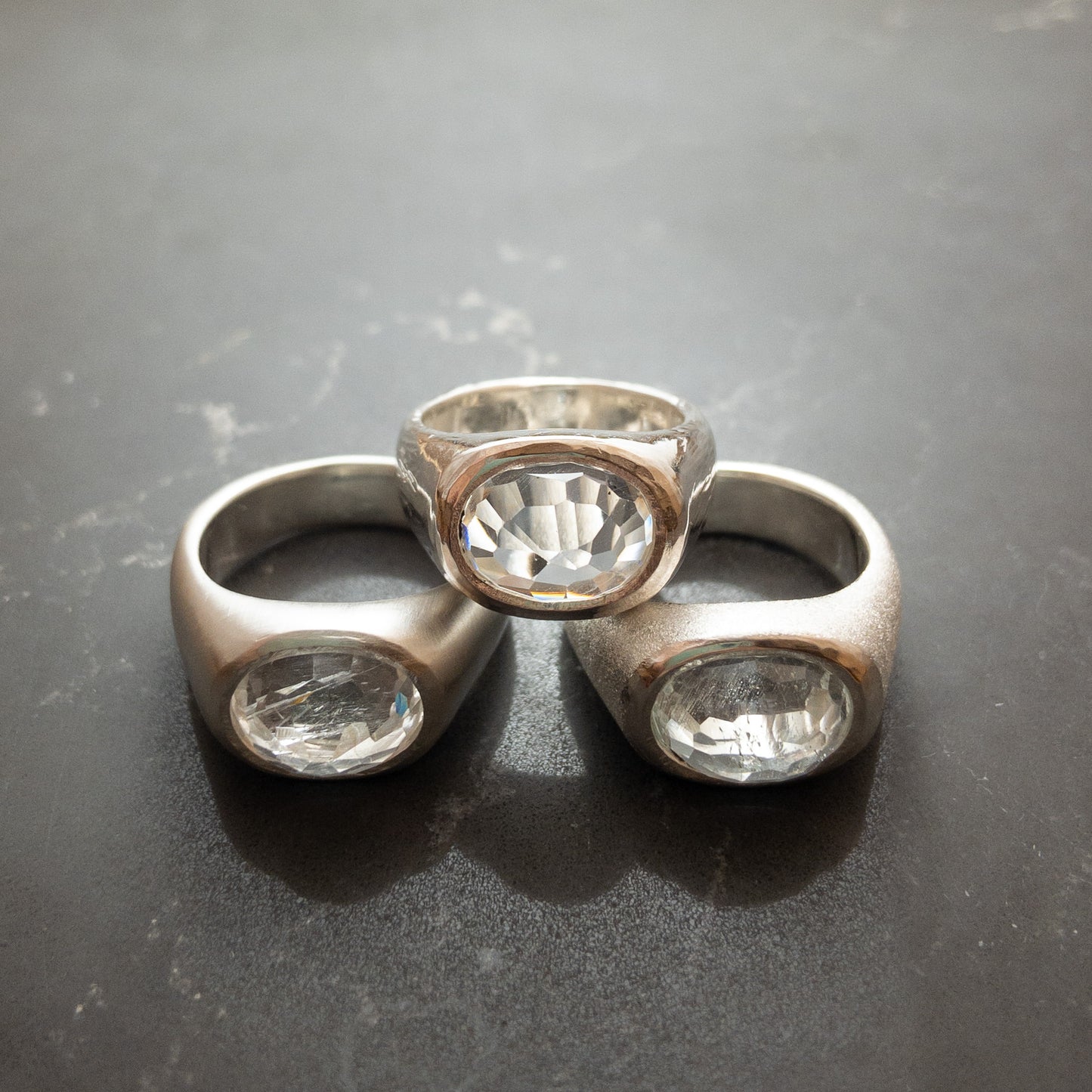 Sterling silver and white topaz signet rings