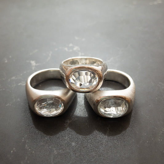 Sterling silver and white topaz signet rings