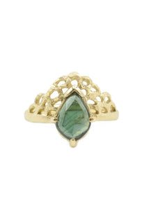 Green sapphire shield ring
