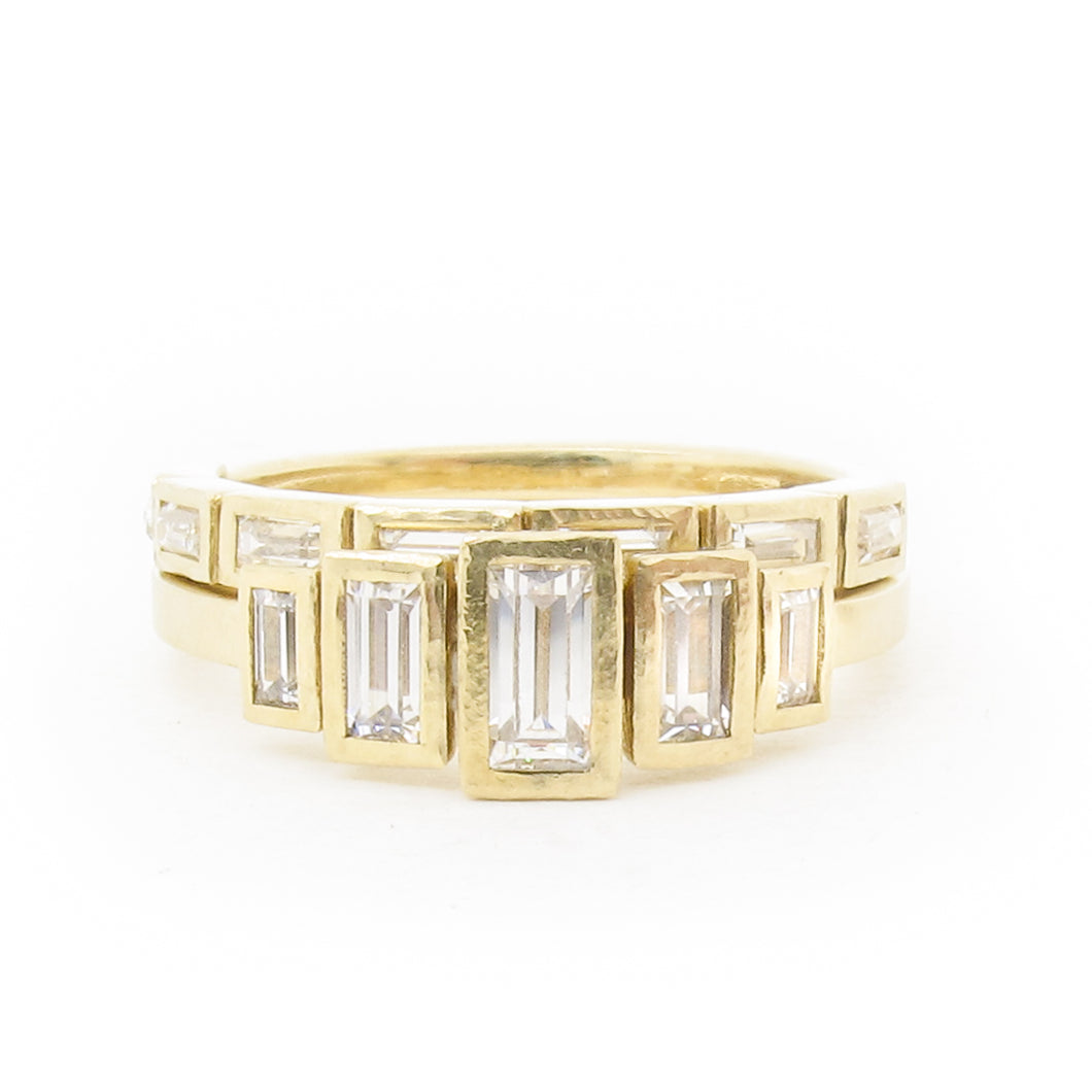 Hall of Mirrors lab grown diamond 5 stone ring and stacking band