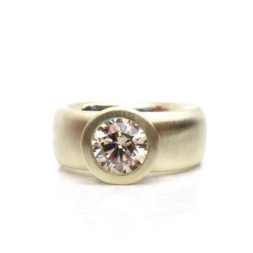 green gold champagne diamond ring