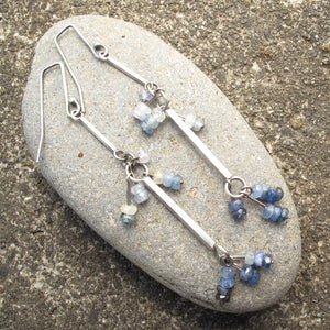 Sterling and Blue Sapphire long line drop earrings
