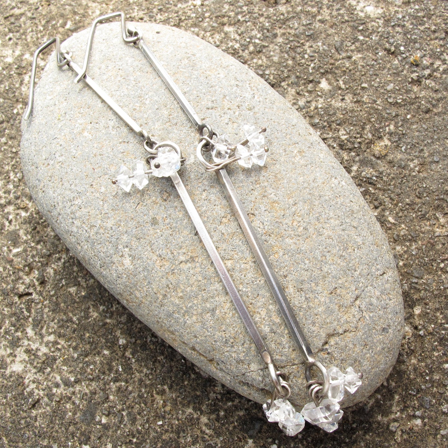 Sterling and Herkimer Crystal long line drop earrings