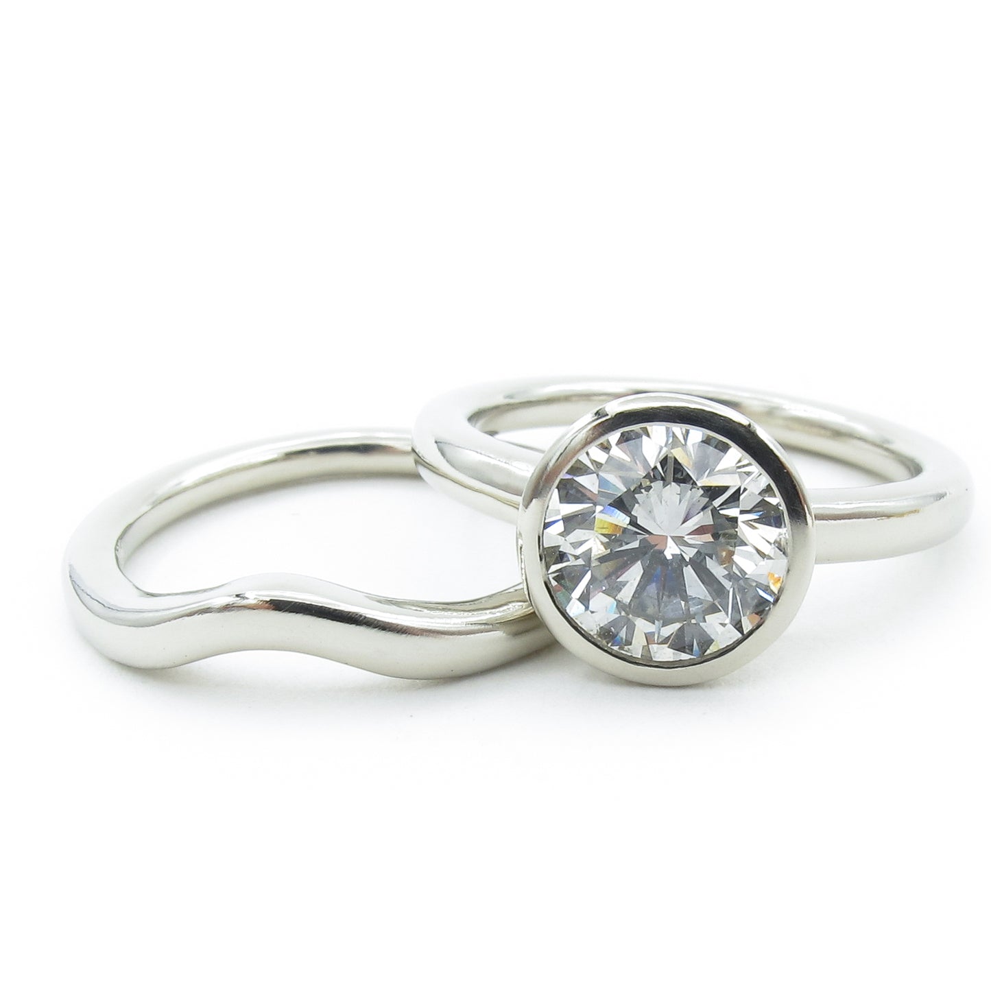 Low Profile Bezel Set Engagement Ring Semi-mount With Band