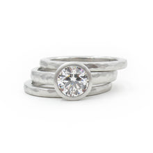 Load image into Gallery viewer, Squared off hammered platinum band, hammered texture wedding band